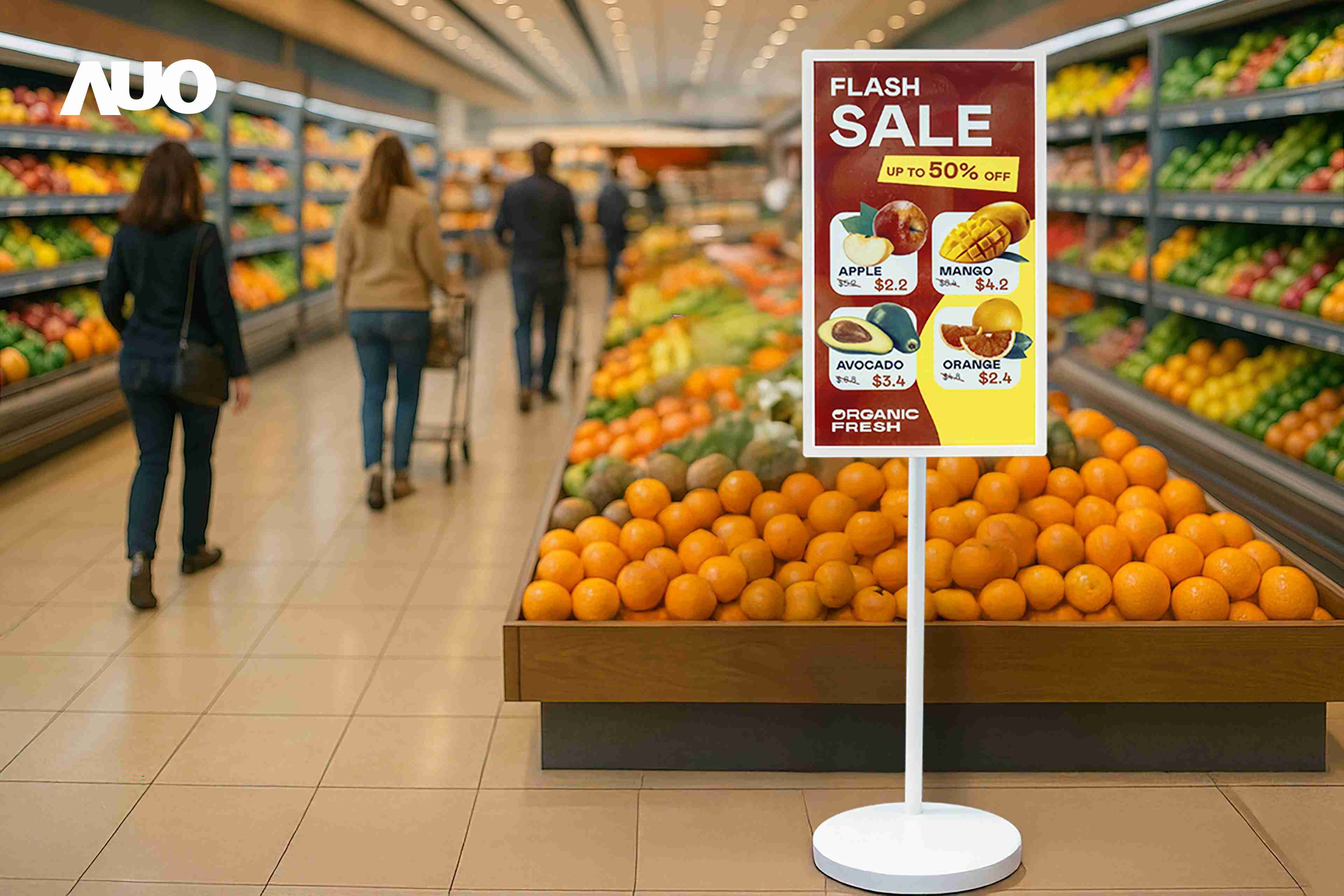 达擎首亮相低功耗、、全彩的〝aecoPost电子纸解决方案〞，，，，仅在更新画面时需要微量的电力驱动，，，，无需布建电线的便捷设计，，，，使其可灵活应用、、、随意置放，，，并可透过云端或行动装置app，，轻松管理及排程广告内容，，，，晋升店头营销利器。。。